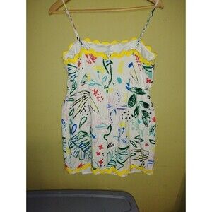 FORE Abstract Print Mini Dress Women’s L Multicolor Yellow Trim Artsy Festival